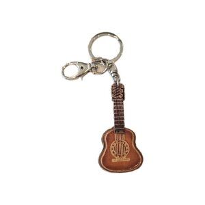 New Brown Acoustic Guitar Instrument Handmade 3D Leather Key Chain Gift Birthday